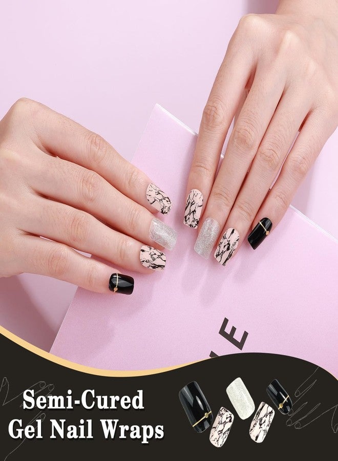 JERCLITY 2 Sheets 32pcs Semi Cured Gel Nail Strips, Gel Nail Wraps Needed LED Lamp to Cured, Ease to Use and Removal, Come with 2 Prep Pads,1 Nail File,1 Wooden Cuticle Stick(Milky+Marbling) - Image 4